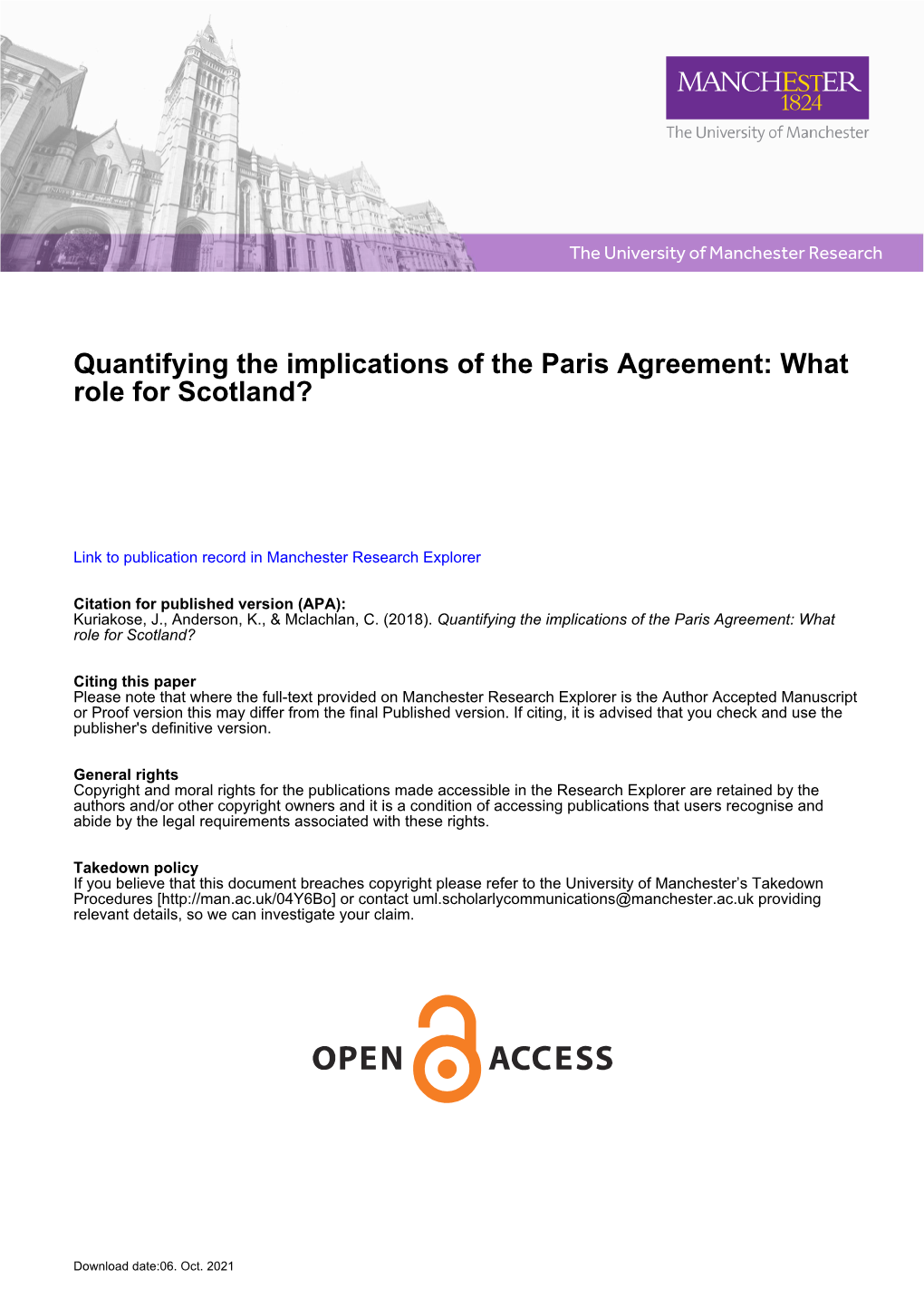 Quantifying the Implications of the Paris Agreement: What Role for Scotland?