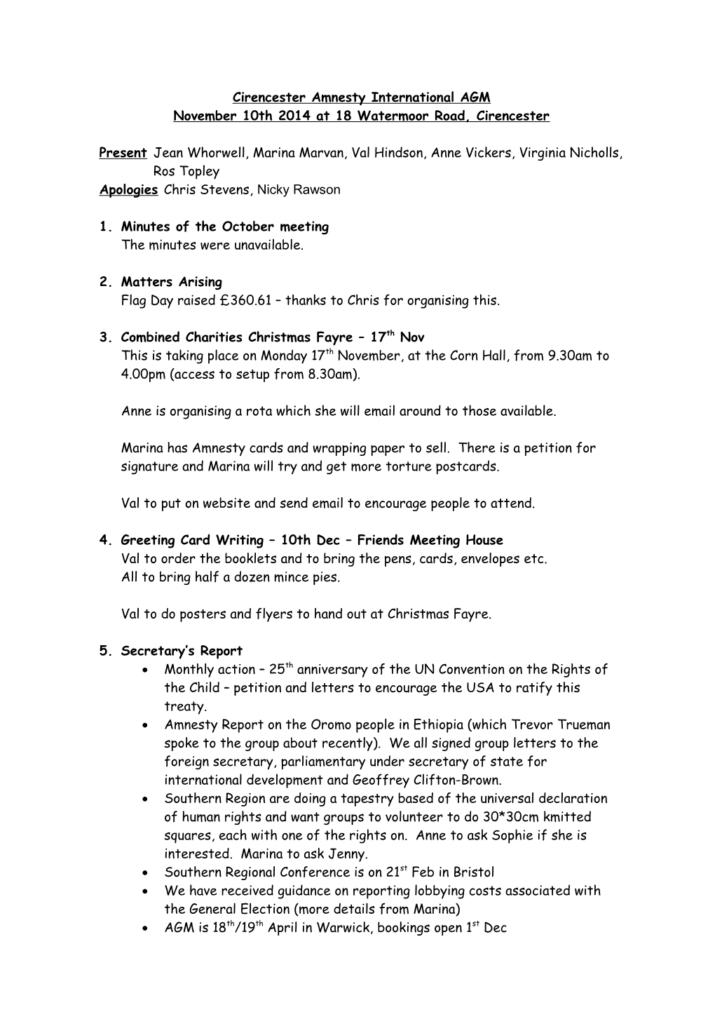 Cirencester Amnesty International AGM