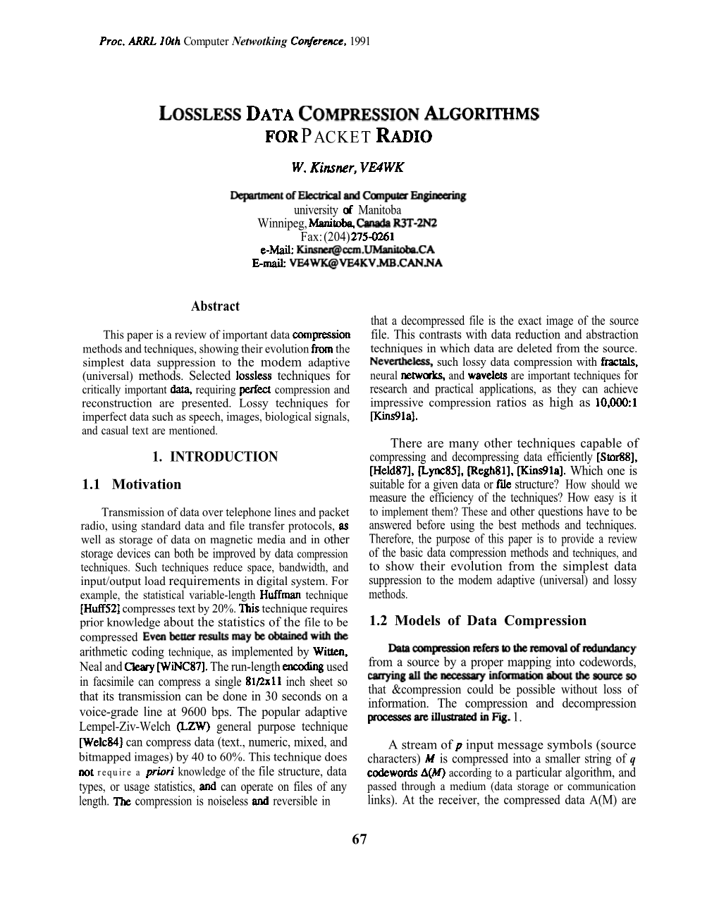 Lossless Data Compression Algorithms for Packet Radio W