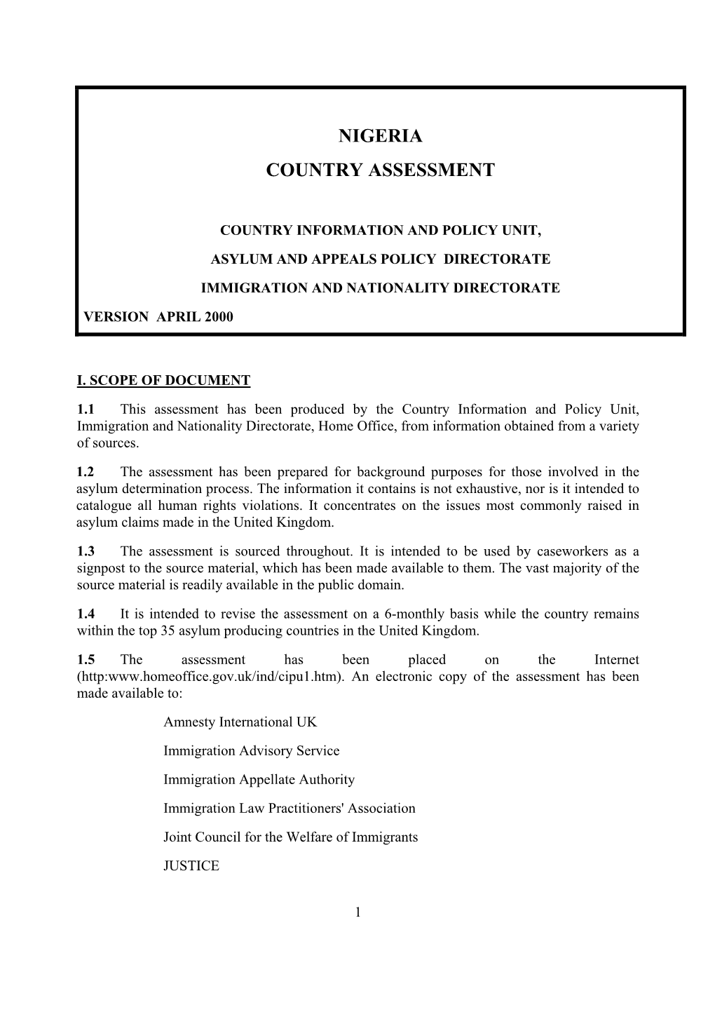 Nigeria Country Assessment