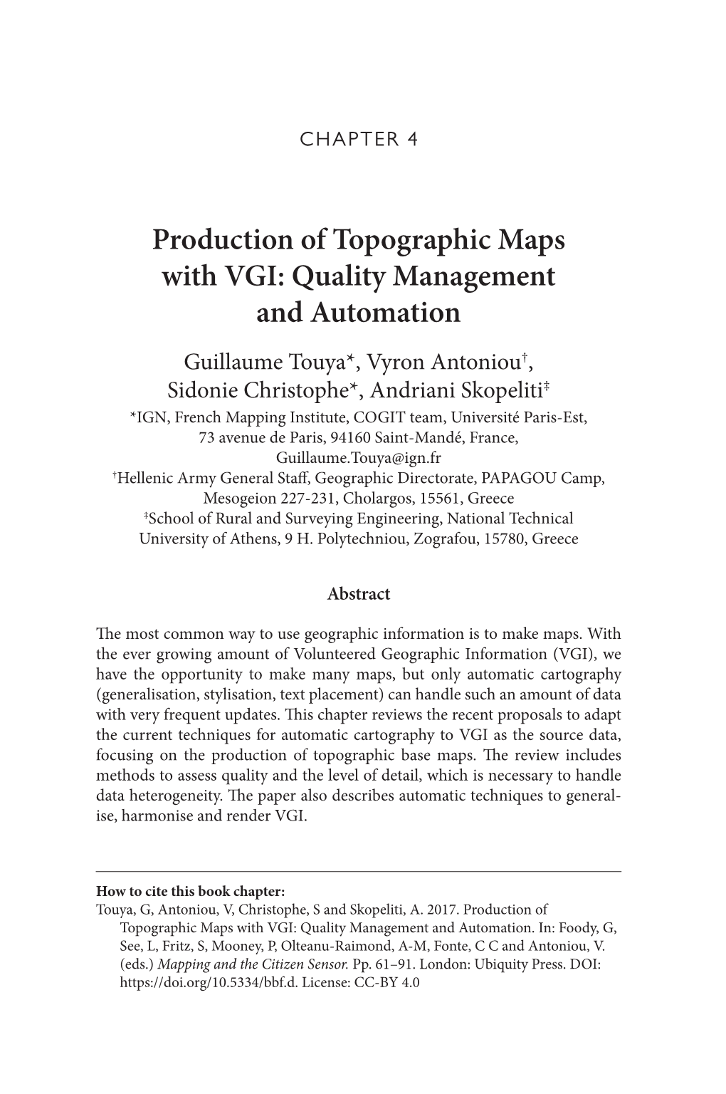 Production of Topographic Maps with VGI: Quality Management And