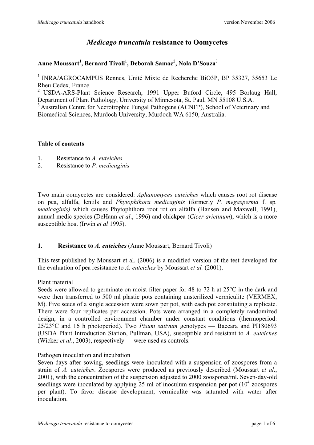 Medicago Truncatula Resistance to Oomycetes