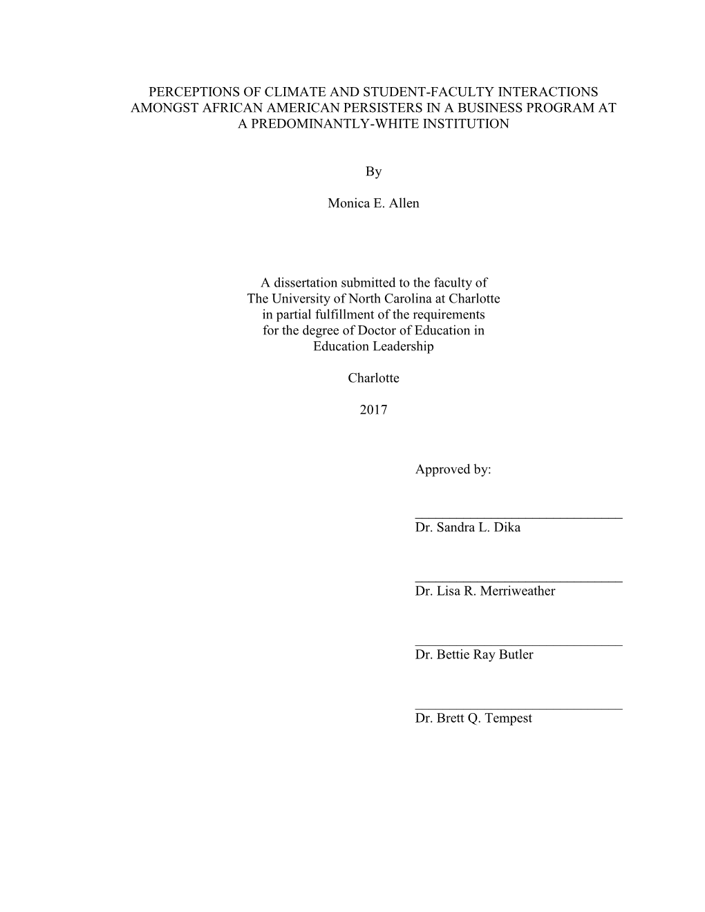 Perceptions of Climate and Student-Faculty Interactions Amongst African American Persisters in a Business Program at a Predominantly-White Institution