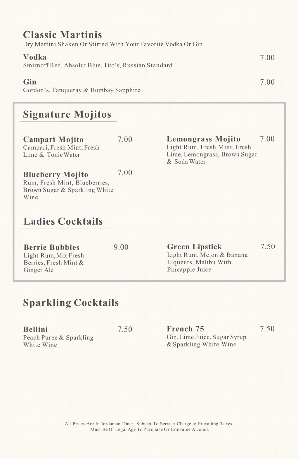 View Drinks Menu