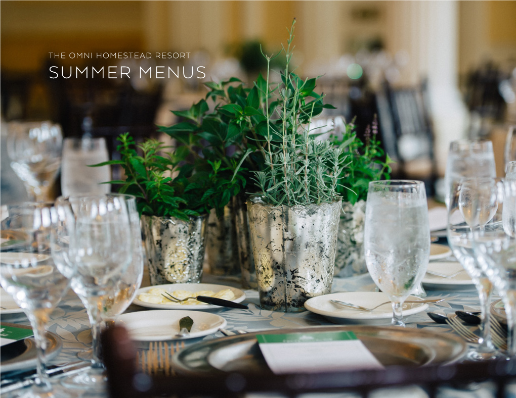 Summer Menus Table of Contents