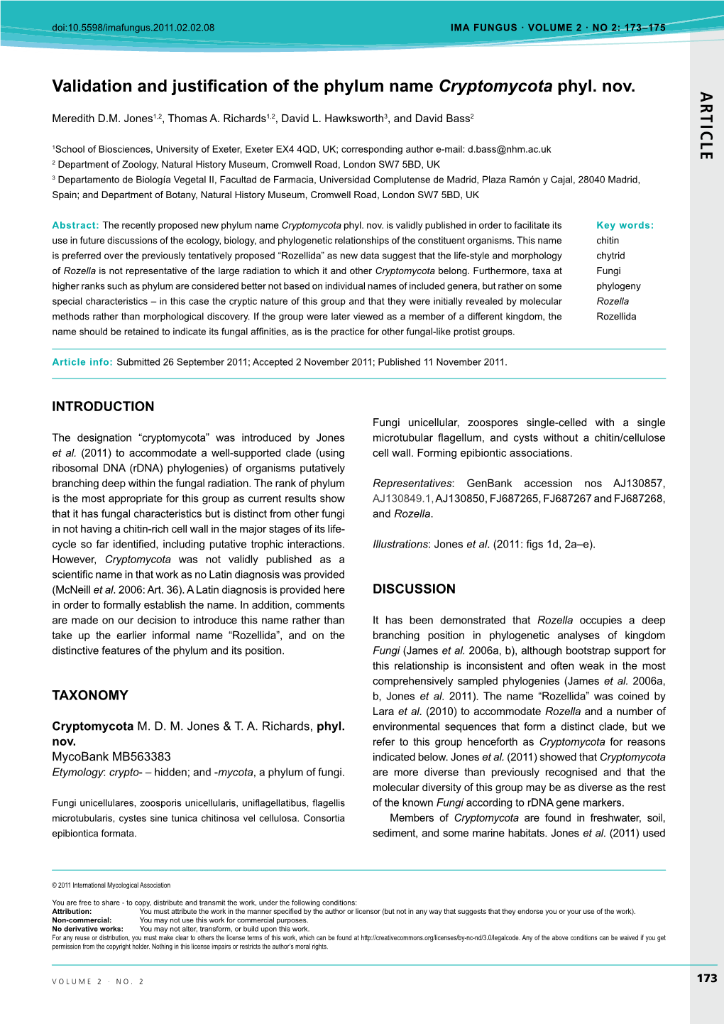 AR TICLE Validation and Justification of the Phylum Name