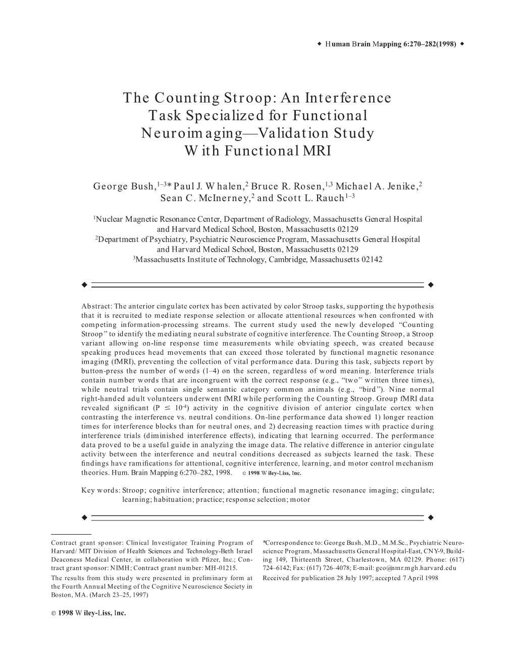 The Counting Stroop: an Interference Task Specialized for Functional Neuroimaging—Validation Study with Functional MRI