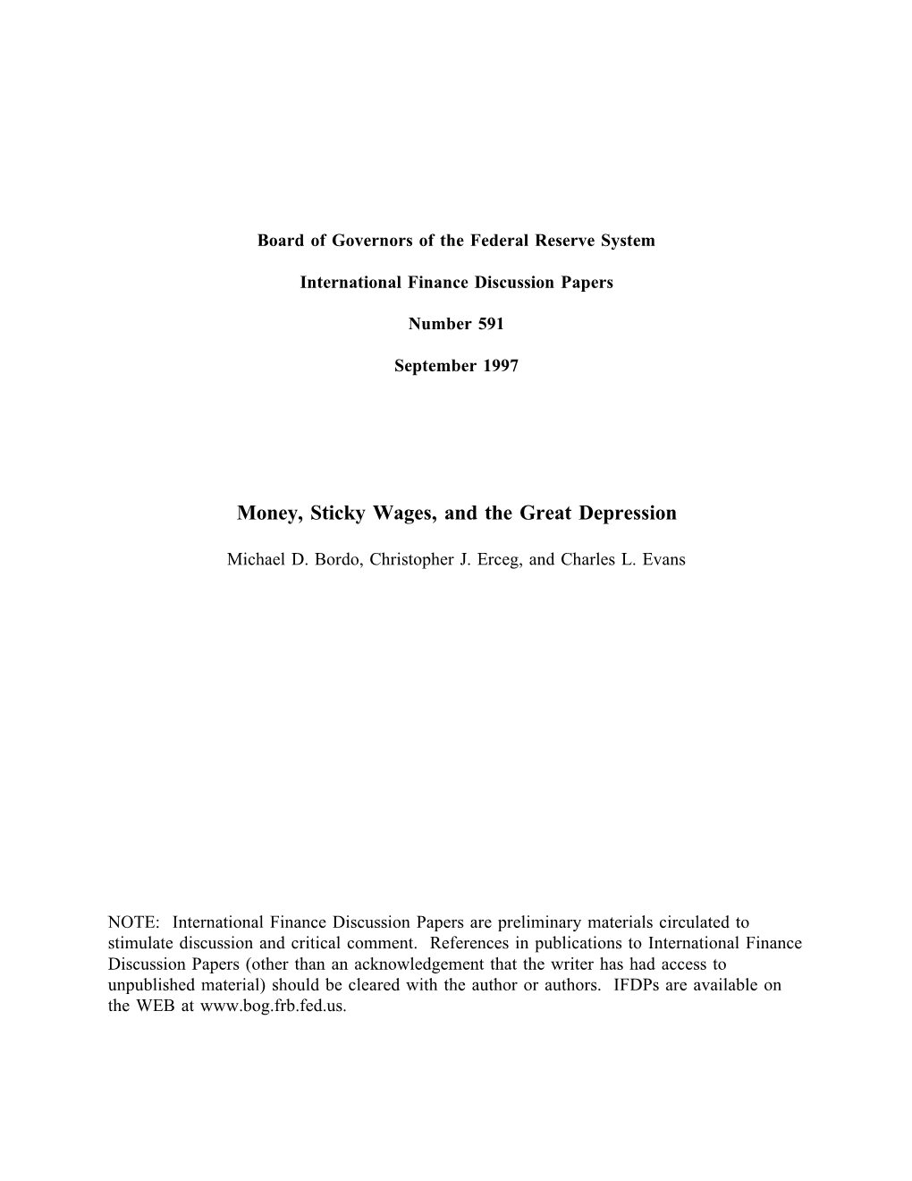 Money, Sticky Wages, and the Great Depression