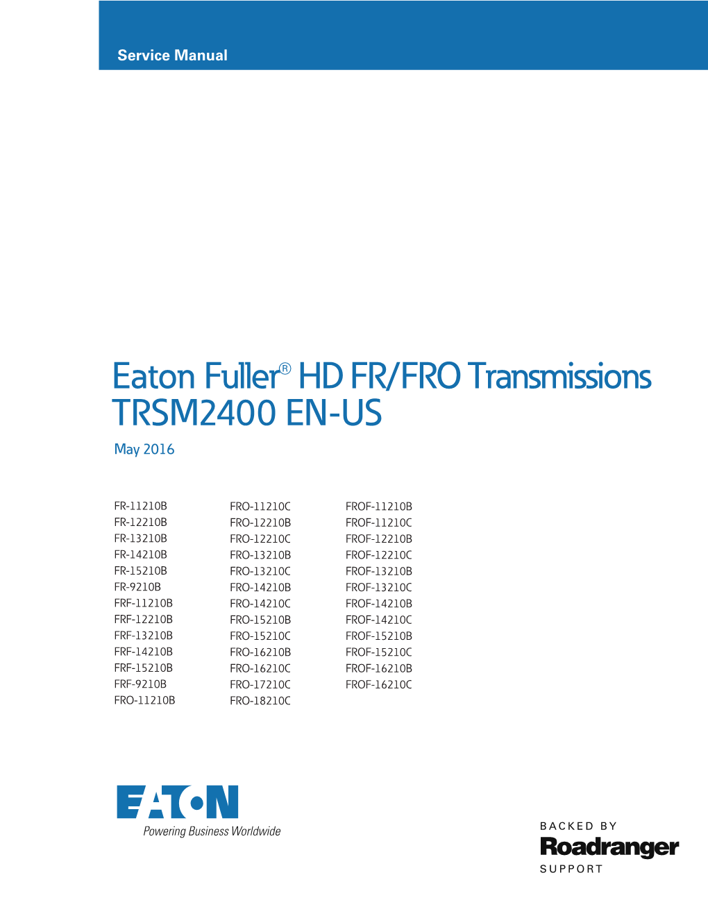 Eaton Fuller HD FR/FRO Transmissions Service Manual