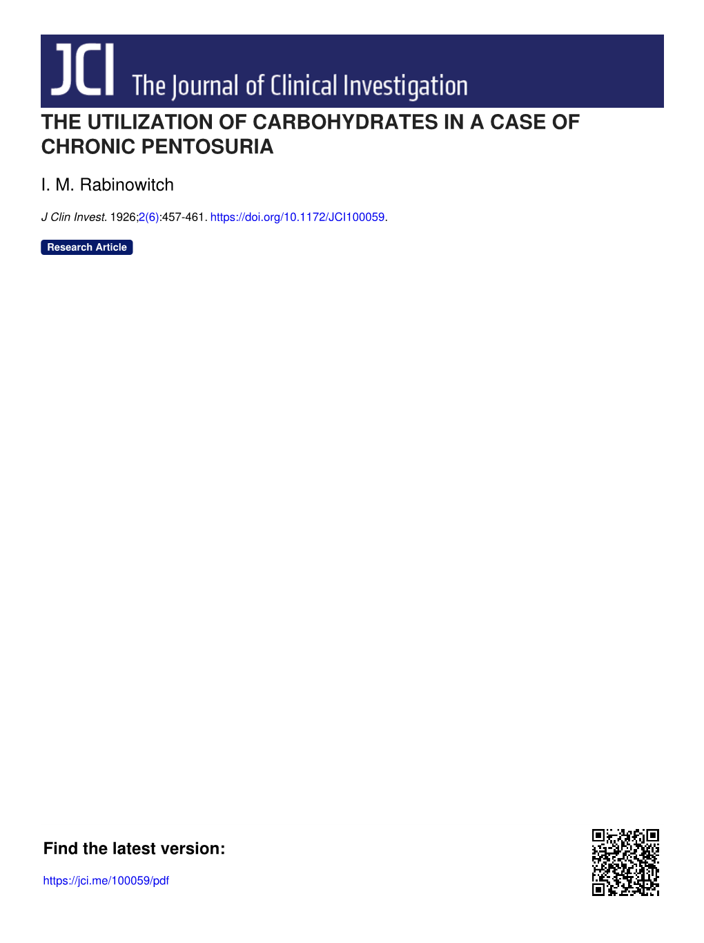 The Utilization of Carbohydrates in a Case of Chronic Pentosuria