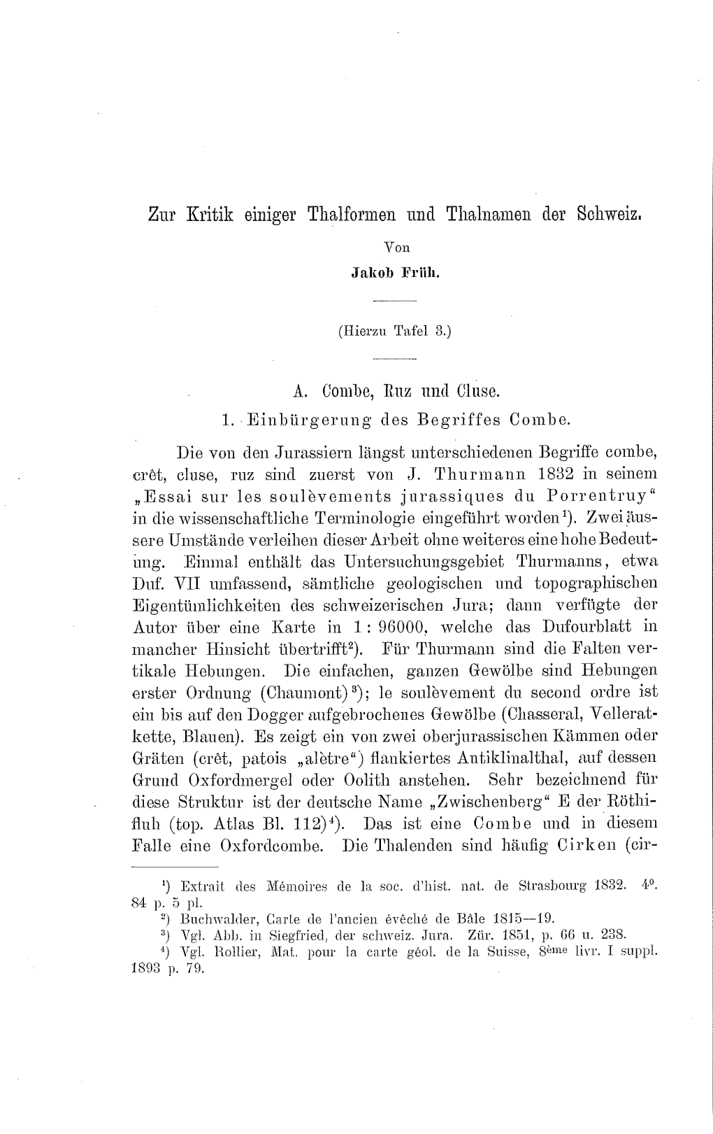 Zur Kritik Einiger Thalformen Und Thalnamen Der Schweiz. A. Combe