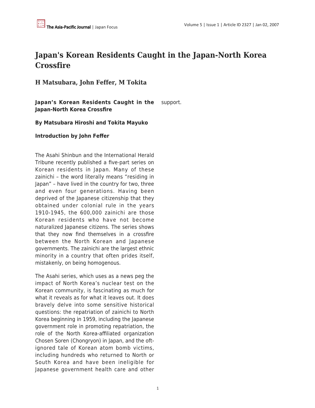 Japan's Korean Residents Caught in the Japan-North Korea Crossfire
