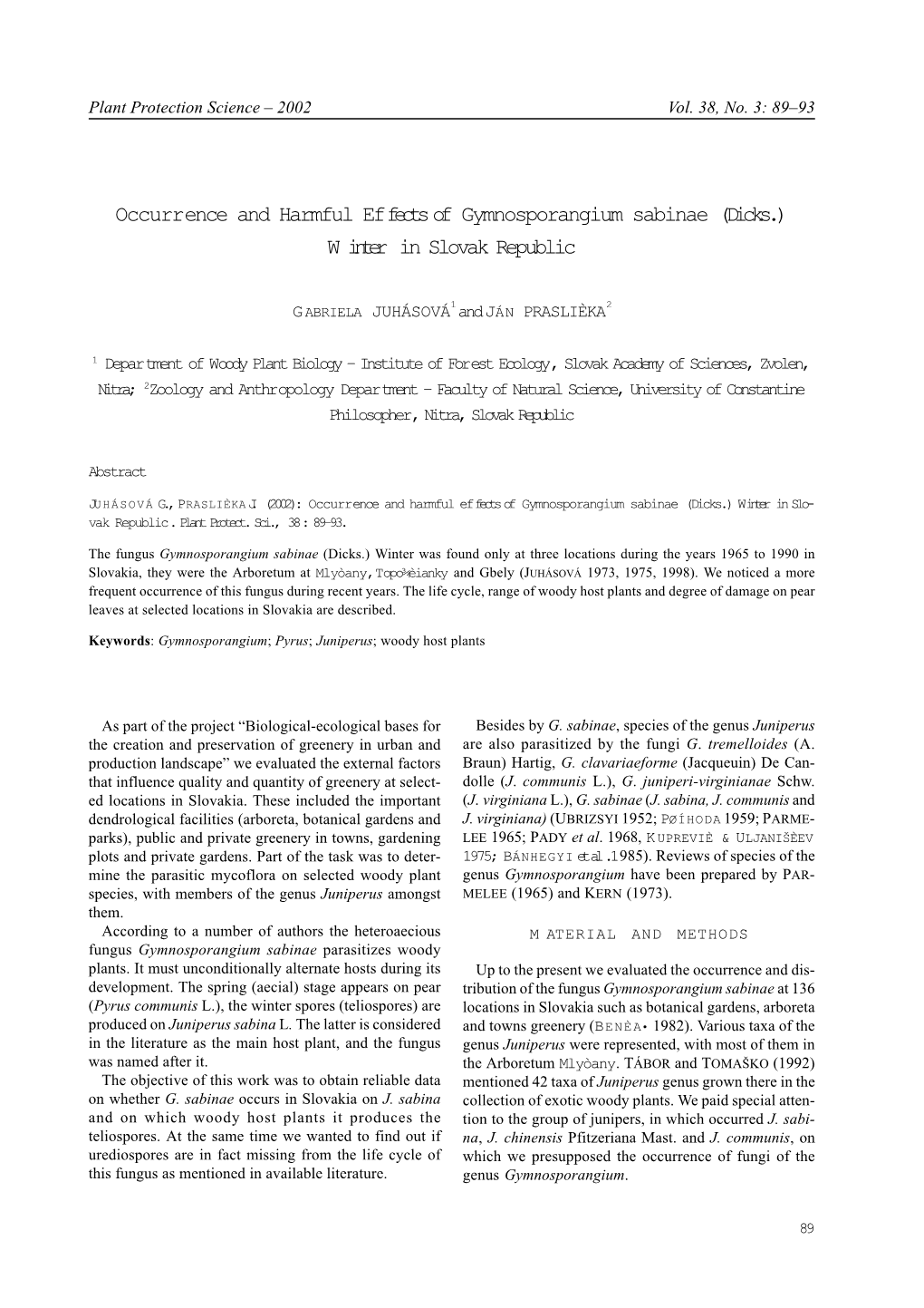 Occurrence and Harmful Effects of Gymnosporangium Sabinae