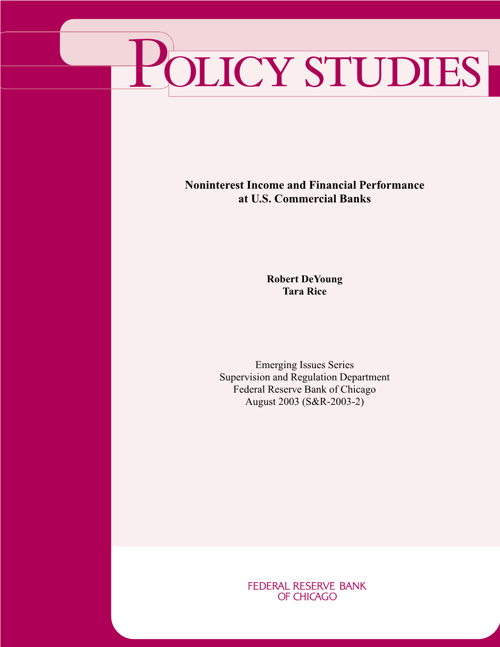 Noninterest Income and Financial Performance at U.S. Commercial Banks