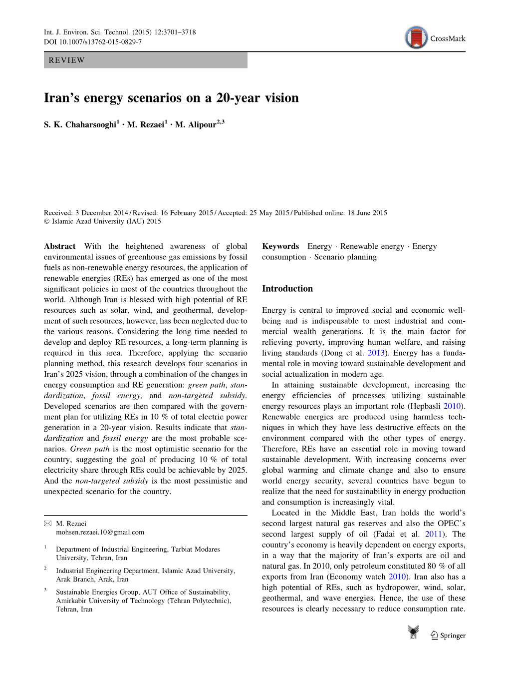 Iran's Energy Scenarios on a 20-Year Vision