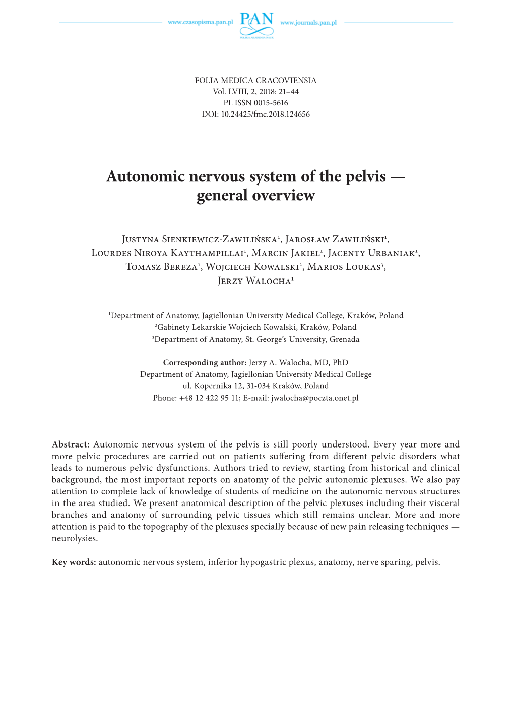 Autonomic Nervous System of the Pelvis — General Overview