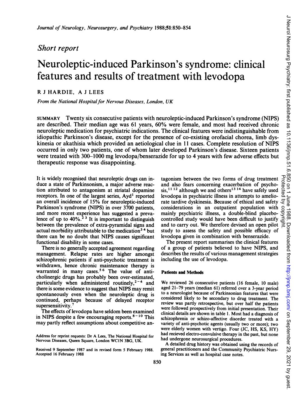 Neuroleptic-Induced Parkinson's Syndrome: Clinical