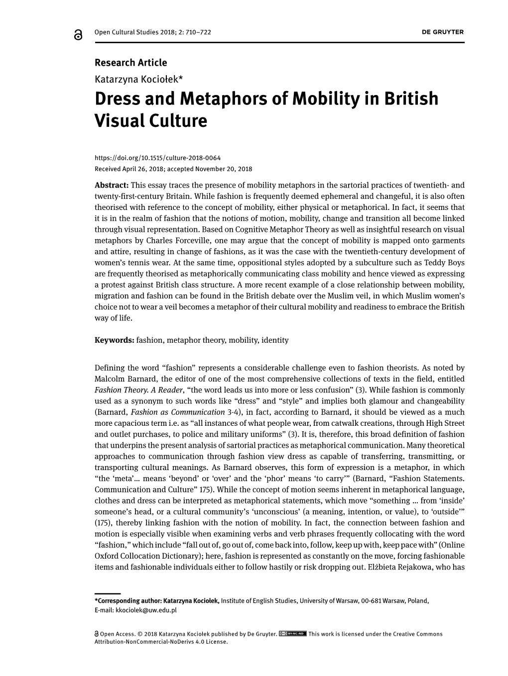 Dress and Metaphors of Mobility in British Visual Culture