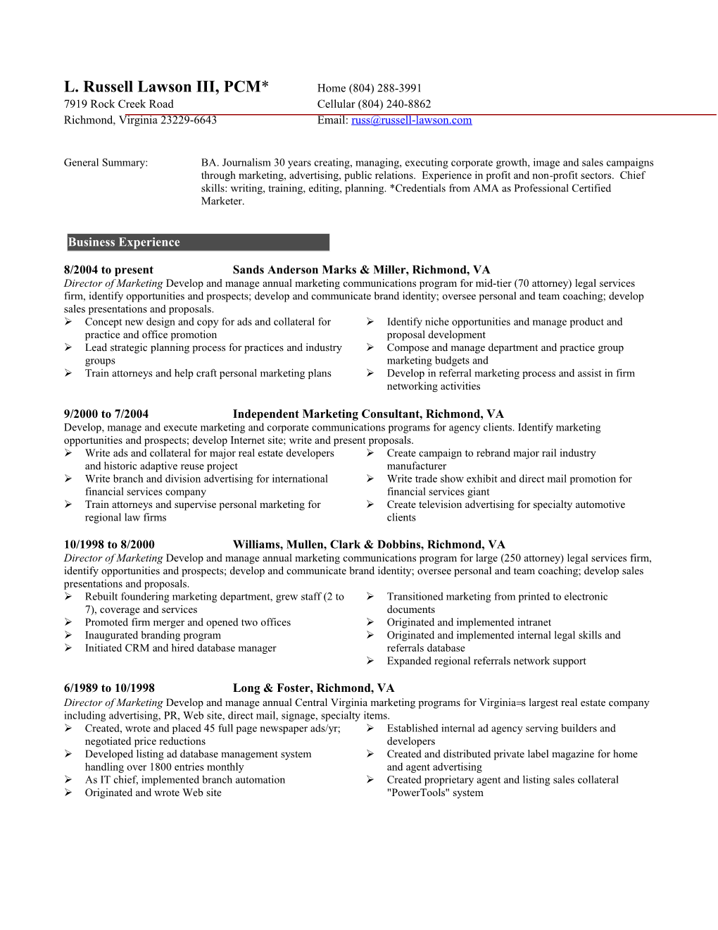 Resume of L. Russell Lawson III Page 3 of 3