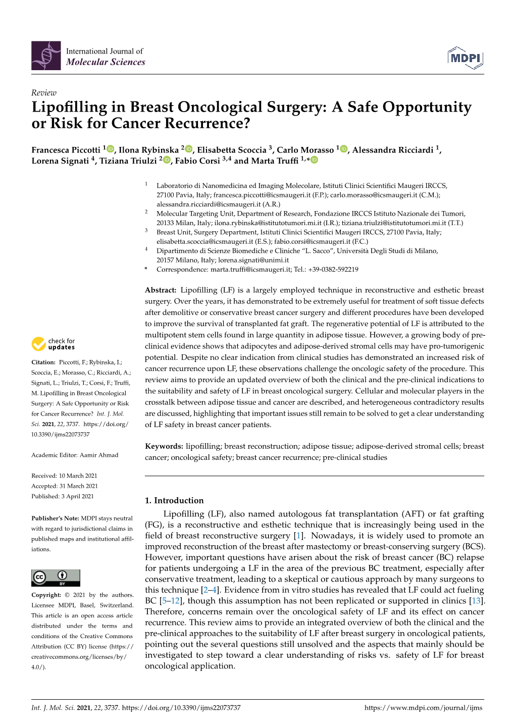 Lipofilling in Breast Oncological Surgery