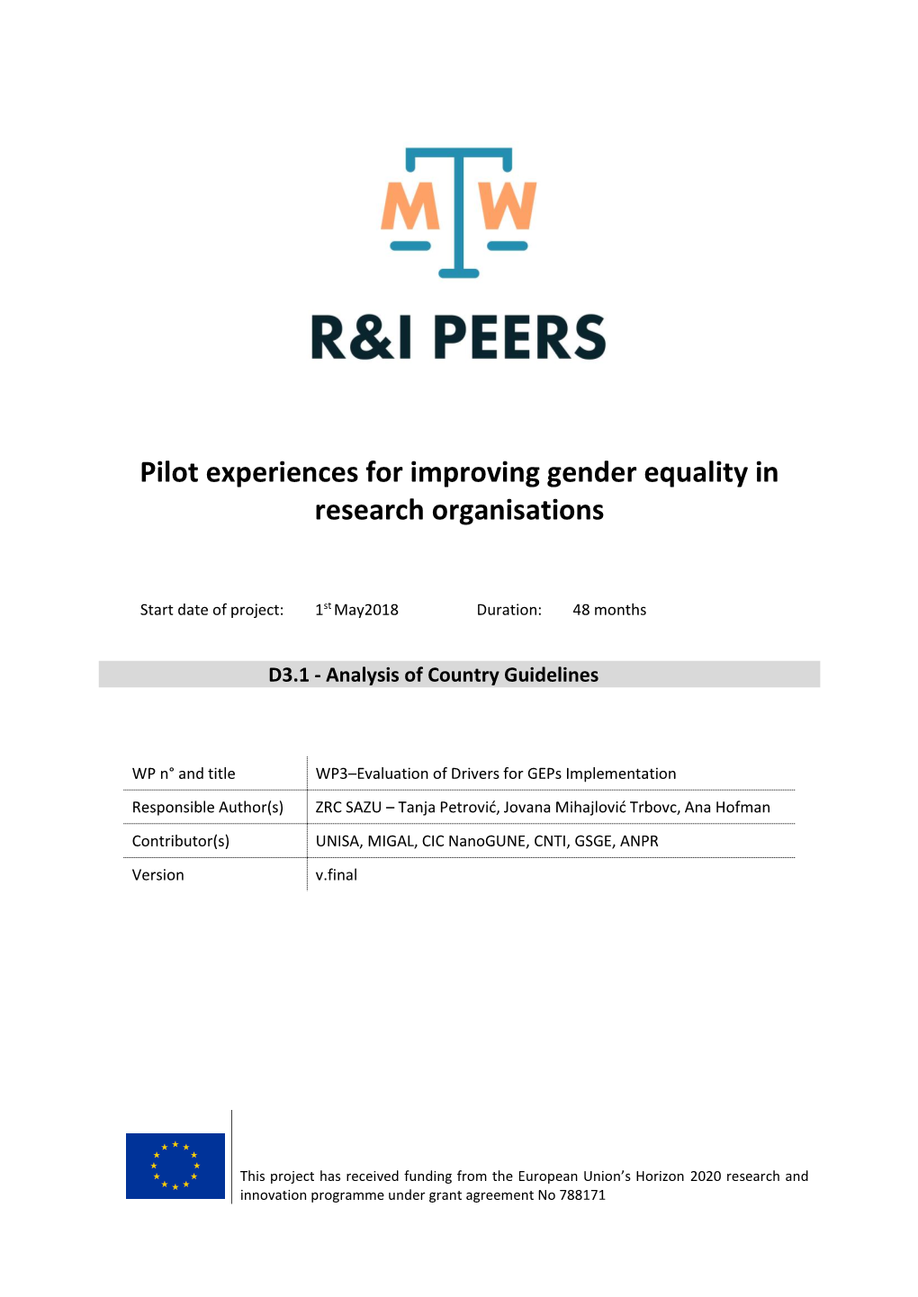 Analysis of Country Guidelines on Gender Equality Plans