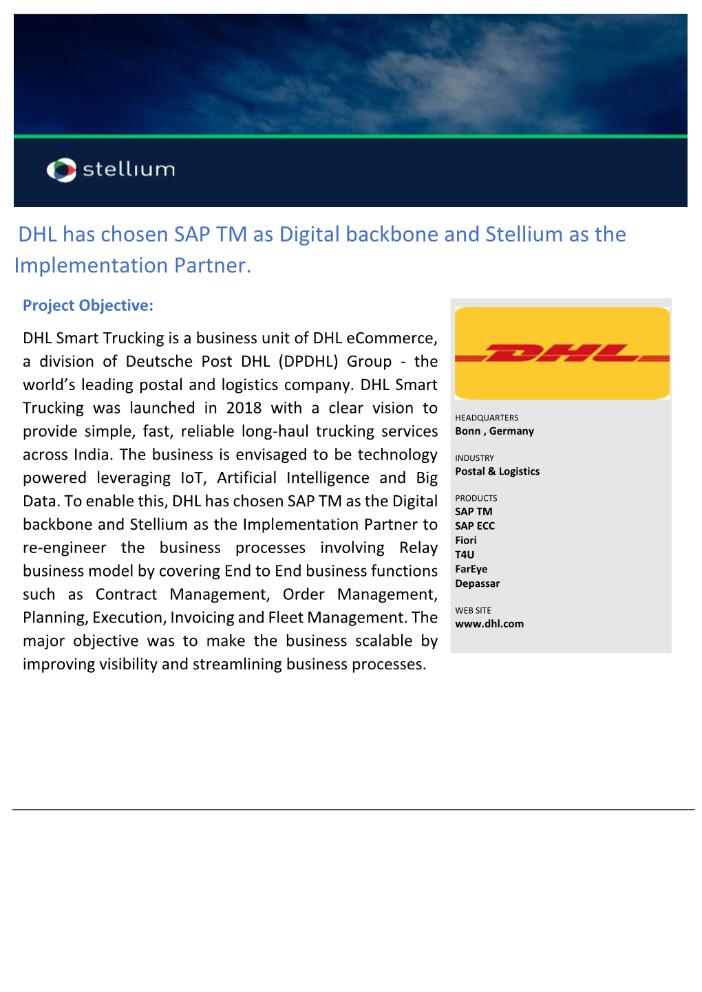 DHL Has Chosen SAP TM As Digital Backbone and Stellium As the Implementation Partner