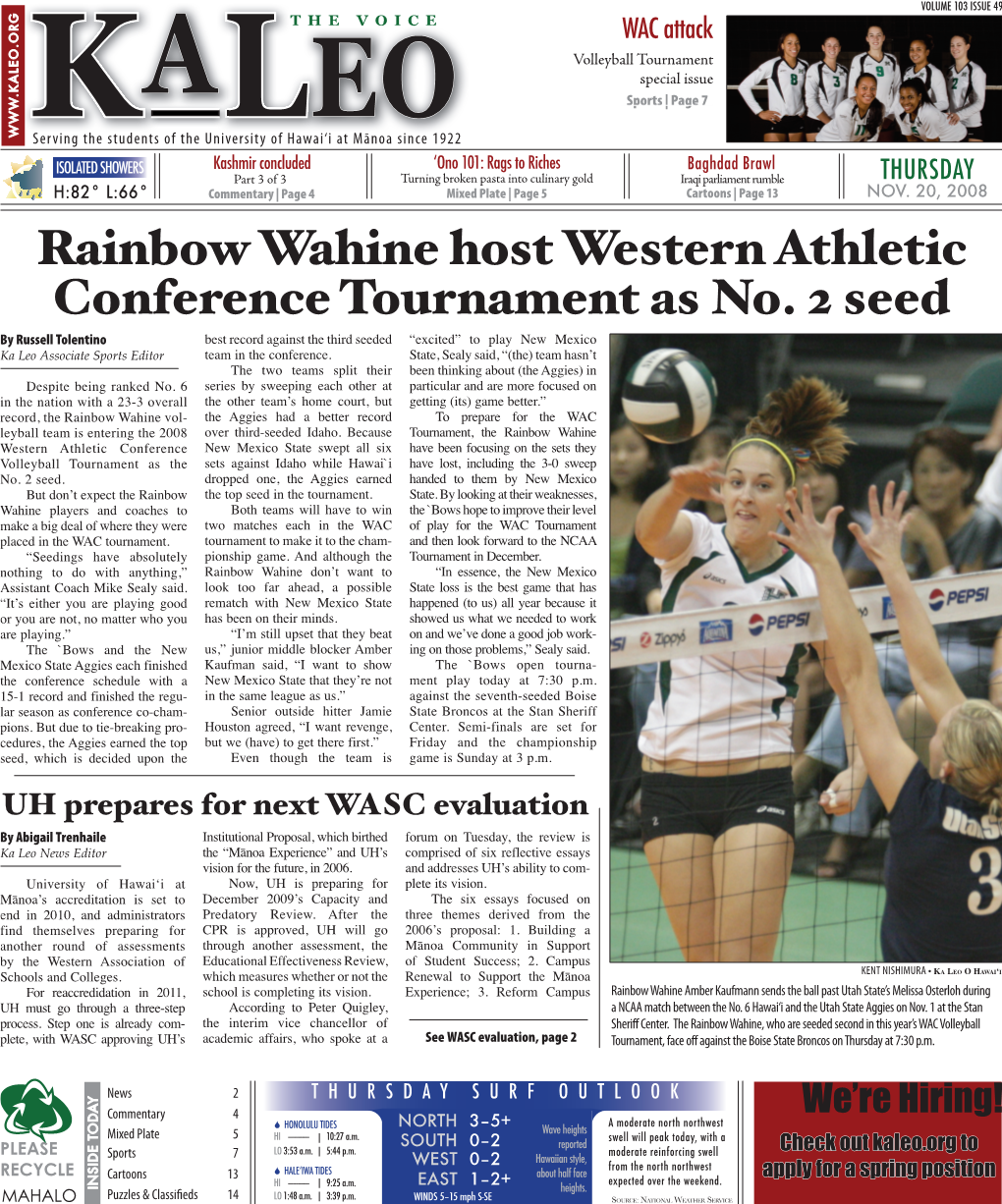 Rainbow Wahine Host Western Athletic Conference Tournament As No
