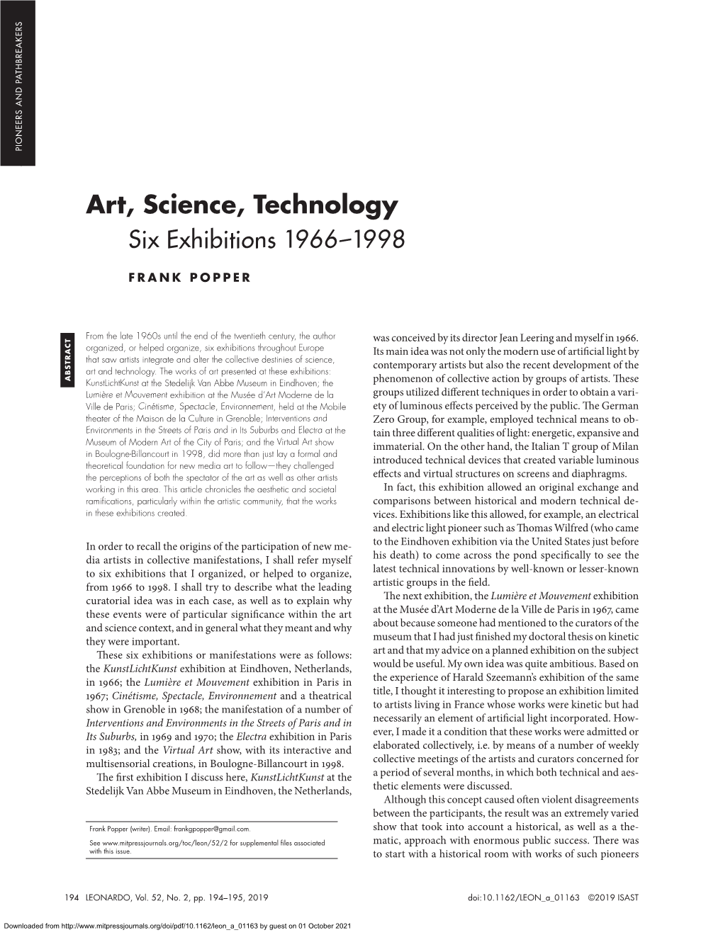 Art, Science, Technology Relation- the Users and Spectators
