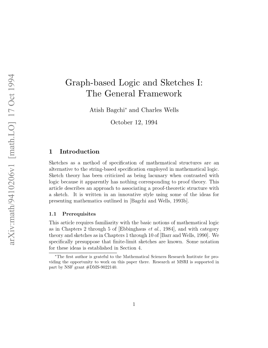 Arxiv:Math/9410206V1 [Math.LO] 17 Oct 1994 Iigteopruiyt Oko Hspprtee Eerha MS at Research There