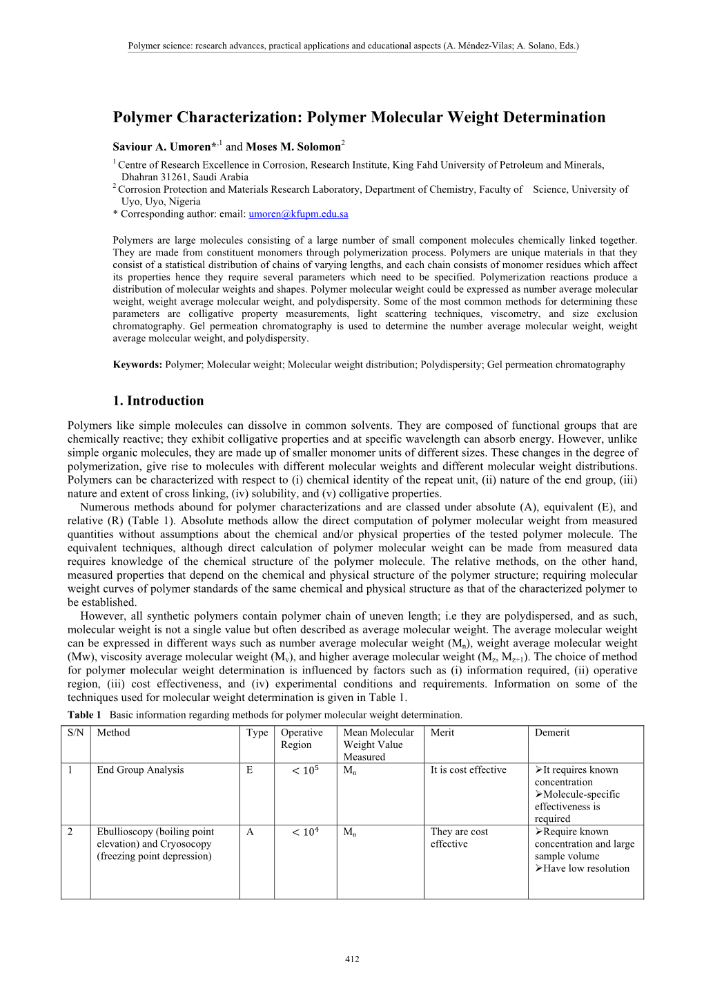 Polymer Molecular Weight Determination