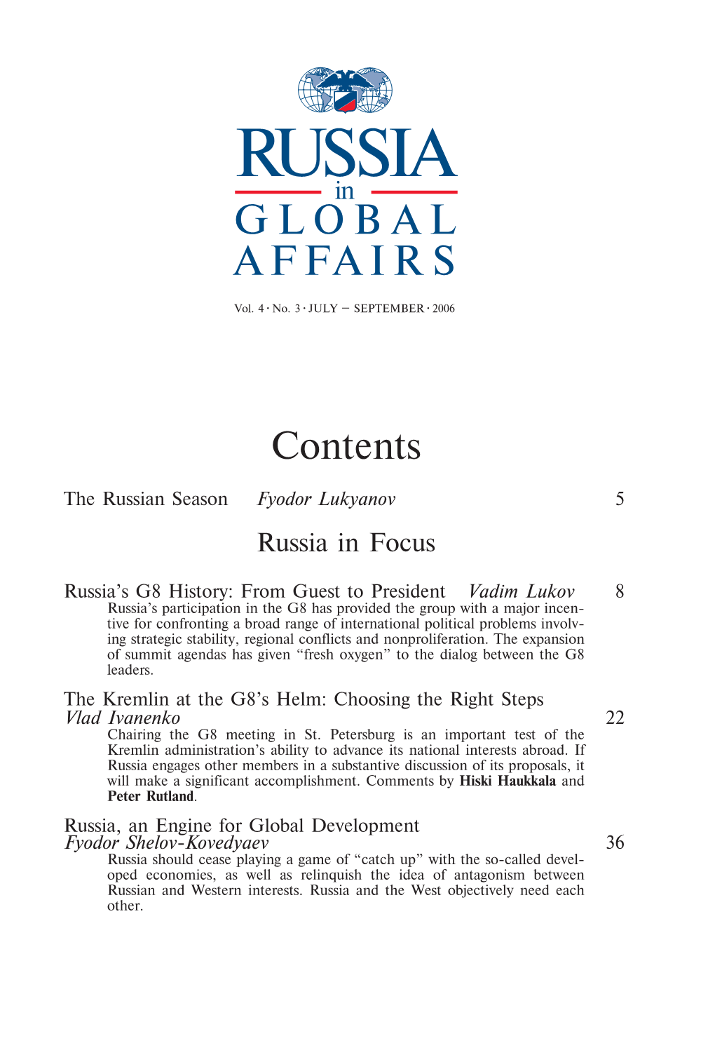 Russia in Global Affairs July