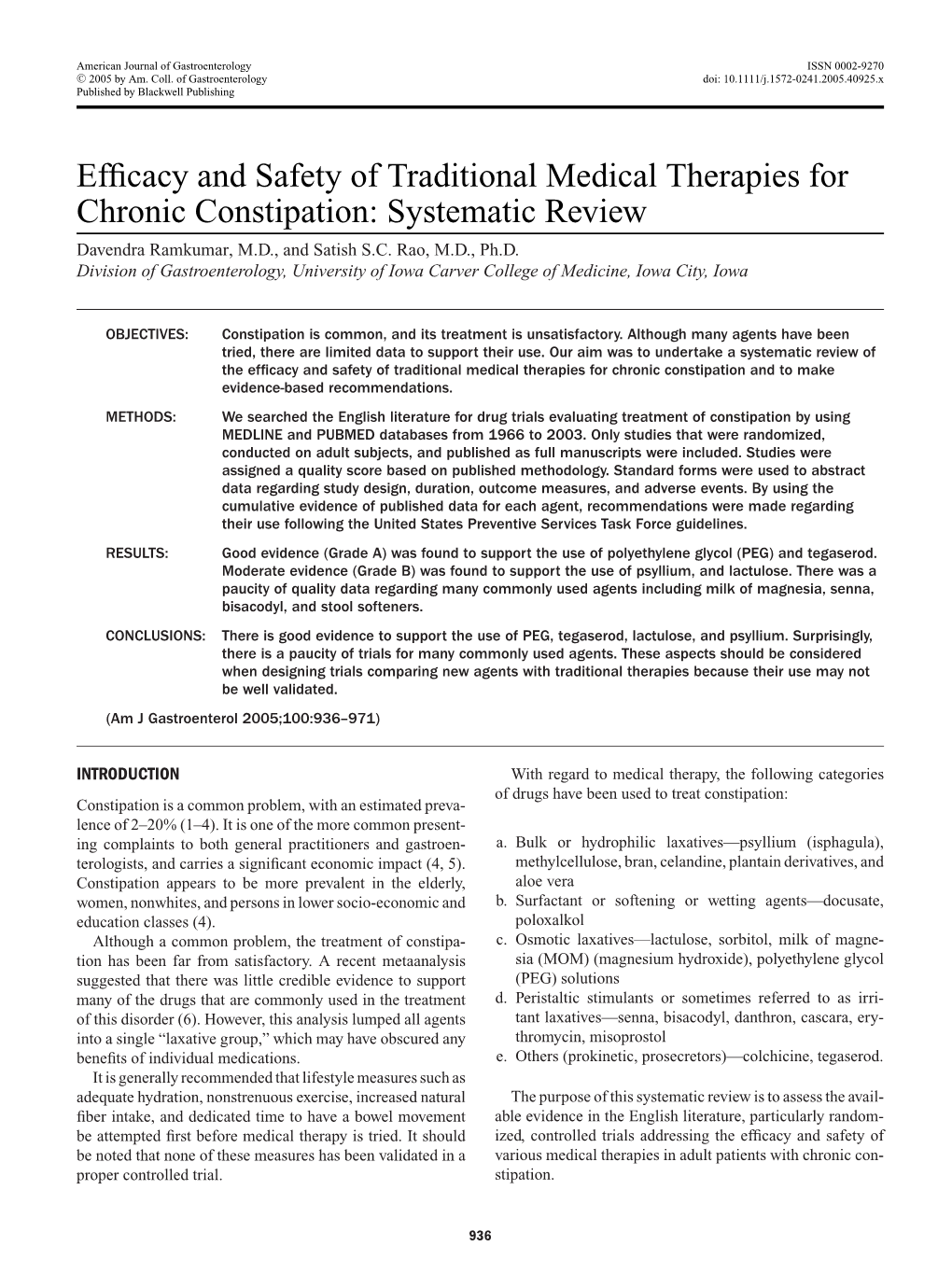 Efficacy and Safety of Traditional Medical Therapies For