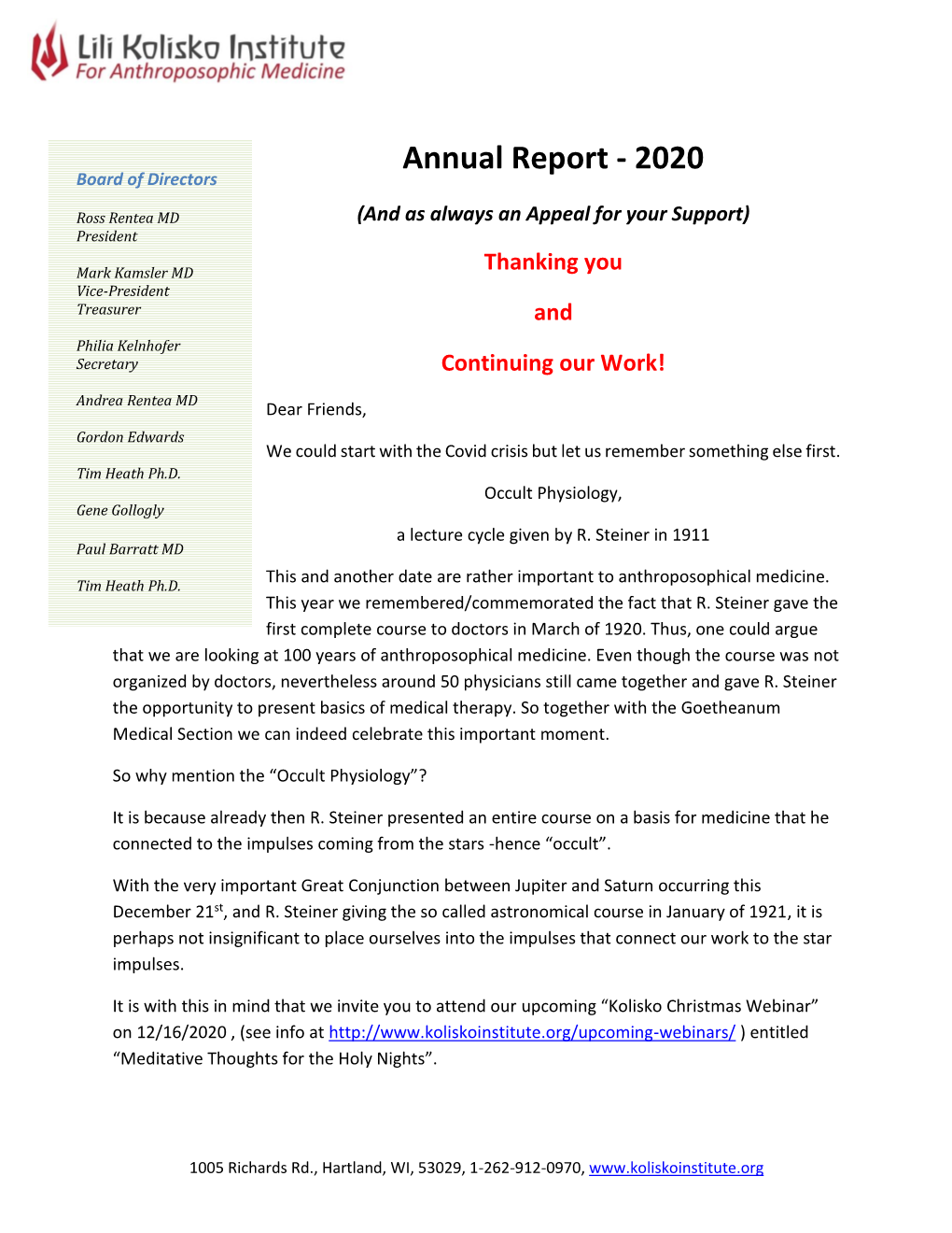 Annual Report - 2020 Board of Directors
