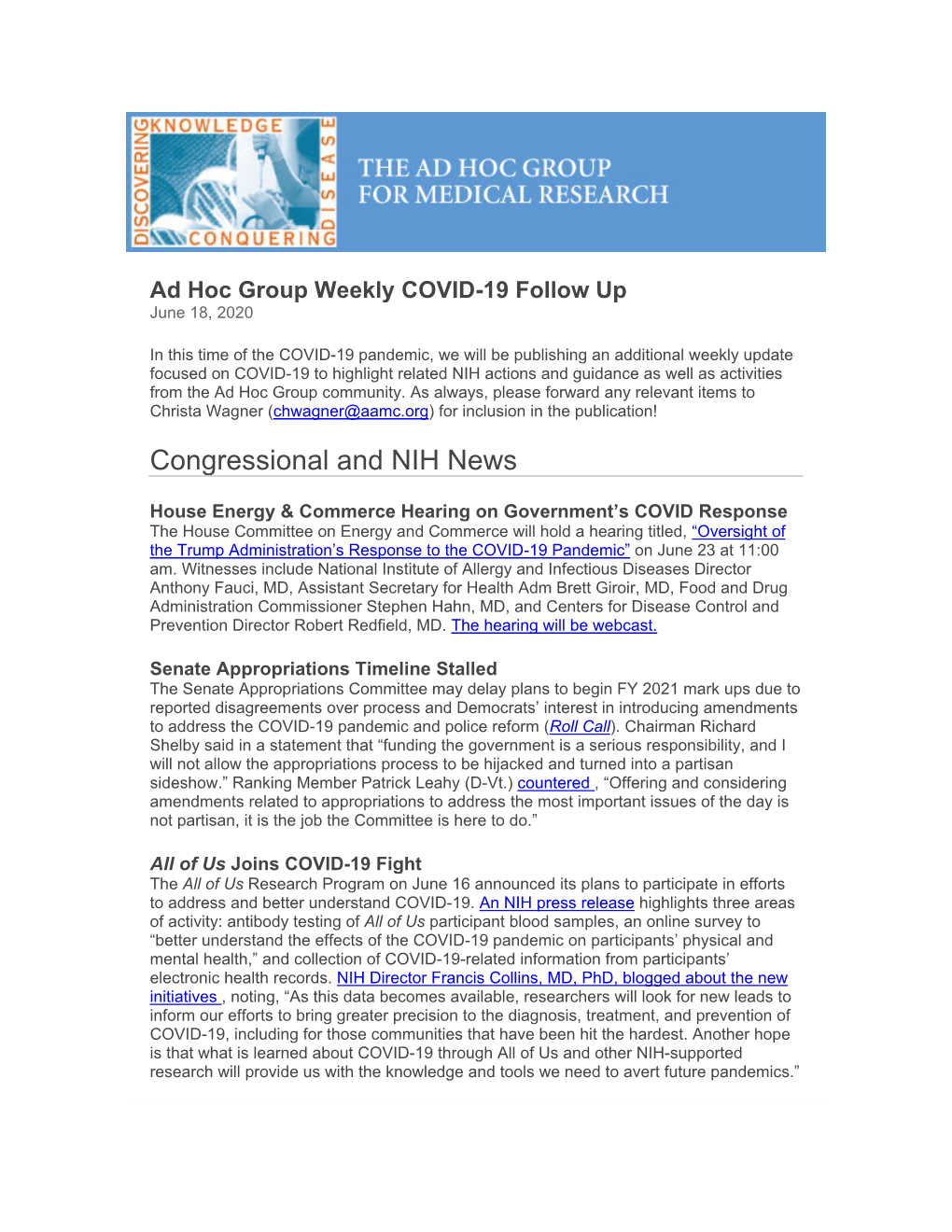 Congressional and NIH News