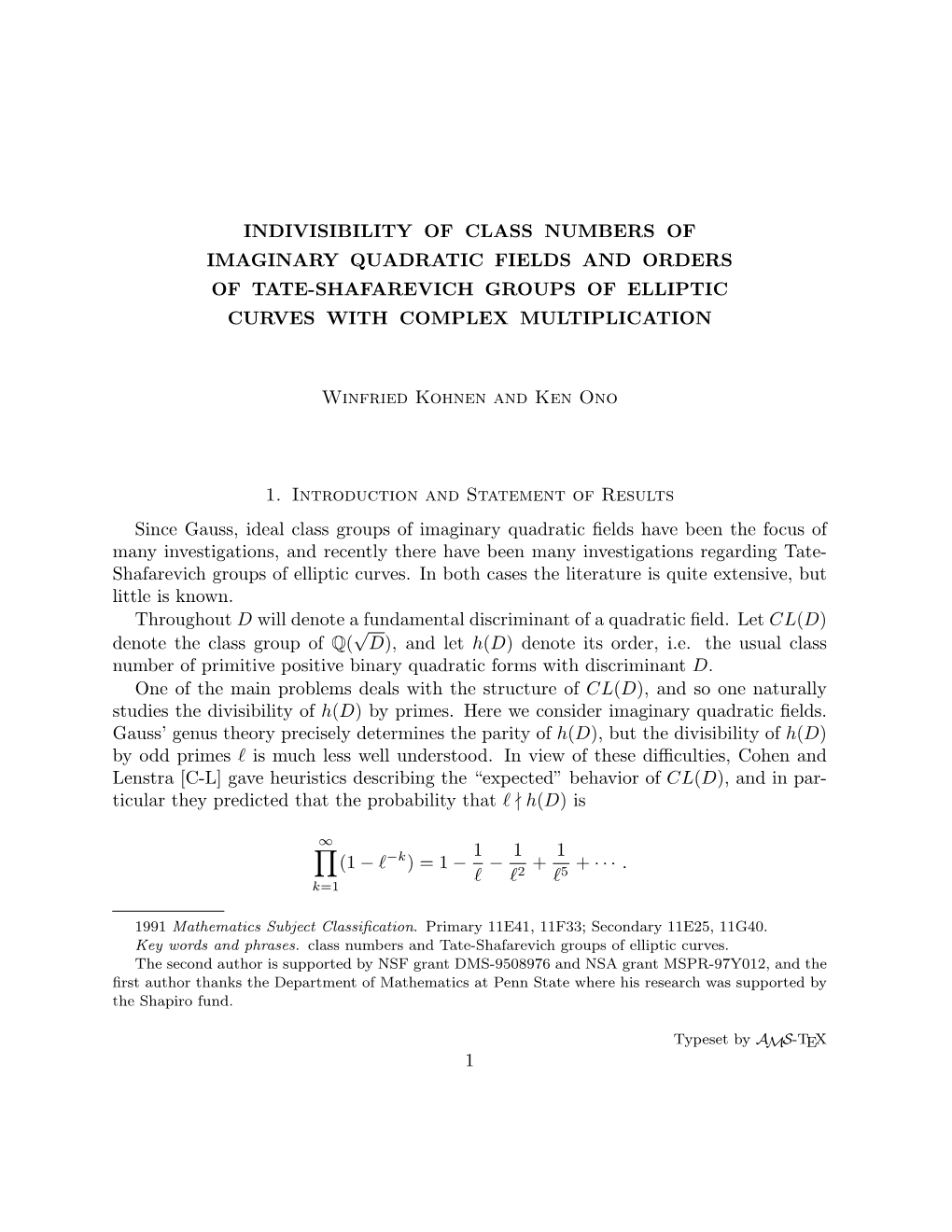 Indivisibility of Class Numbers of Imaginary Quadratic Fields and Orders of Tate-Shafarevich Groups of Elliptic Curves with Complex Multiplication