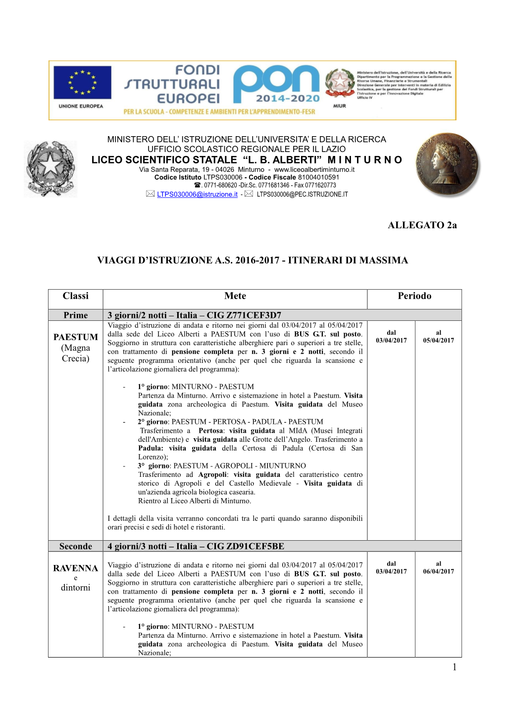1 Liceo Scientifico Statale “L. B. Alberti” M I N T U R N O