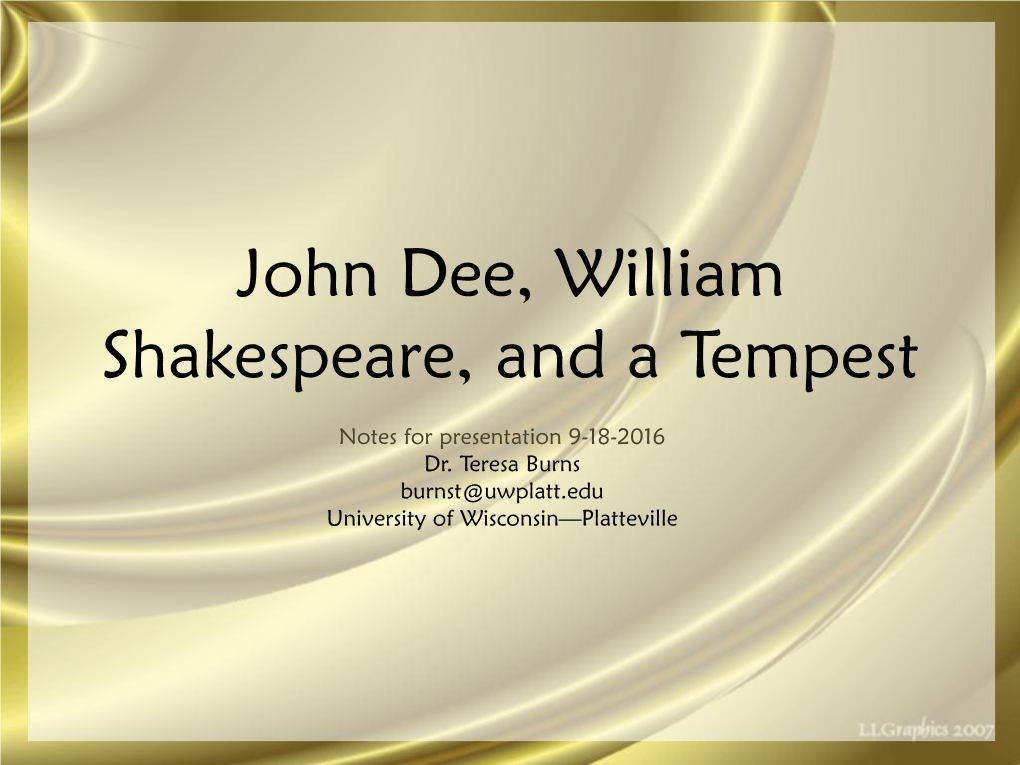 John Dee, William Shakespeare, and a Tempest