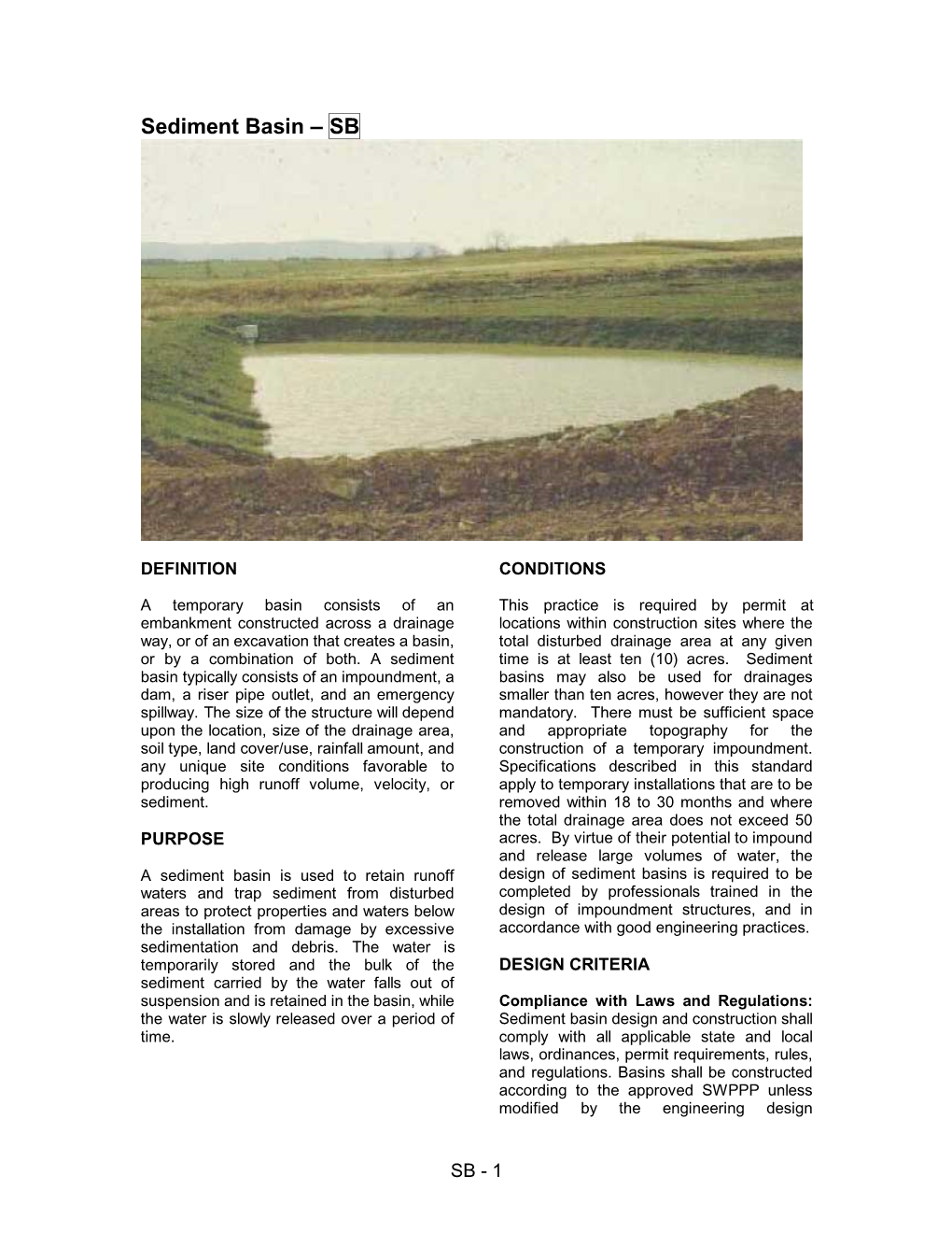 Sediment Basin – SB