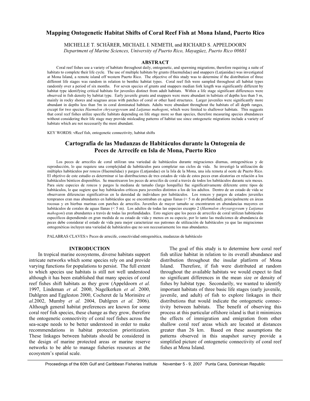 Mapping Ontogenetic Habitat Shifts of Coral Reef Fish at Mona Island, Puerto Rico