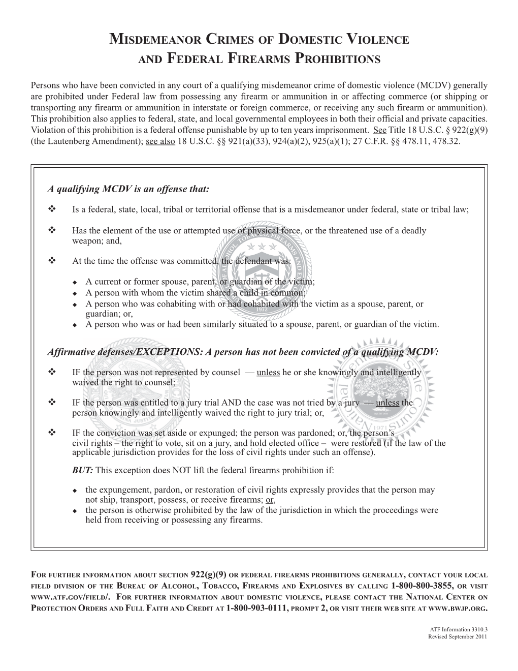 Misdemeanor Crimes of Domestic Violence and Federal Firearms Prohibitions