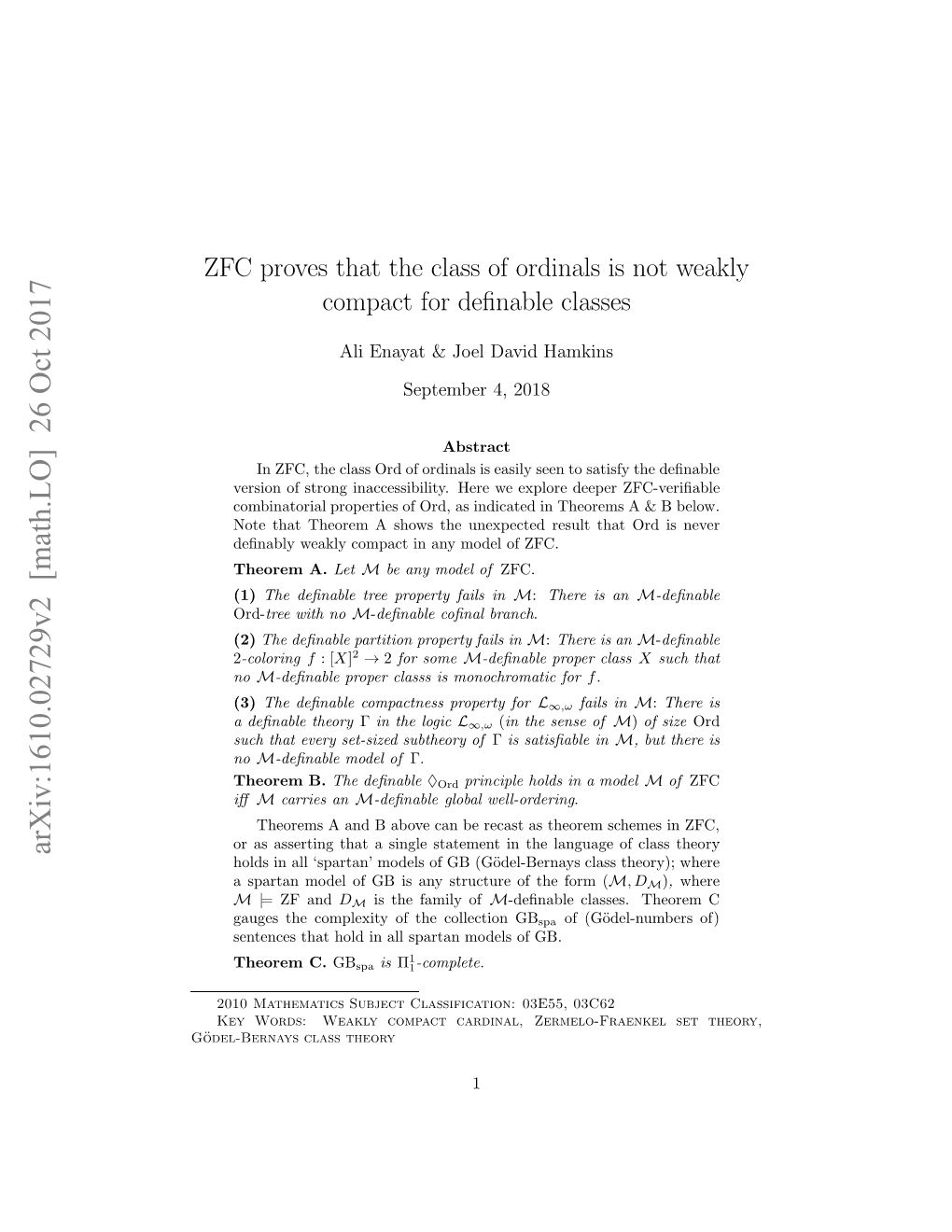 ZFC Proves That the Class of Ordinals Is Not Weakly Compact for Definable