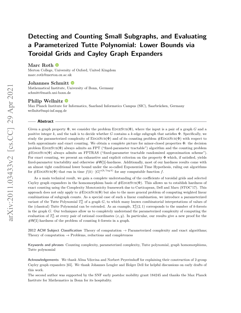 Detecting and Counting Small Subgraphs, and Evaluating a Parameterized Tutte Polynomial: Lower Bounds Via Toroidal Grids and Cayley Graph Expanders