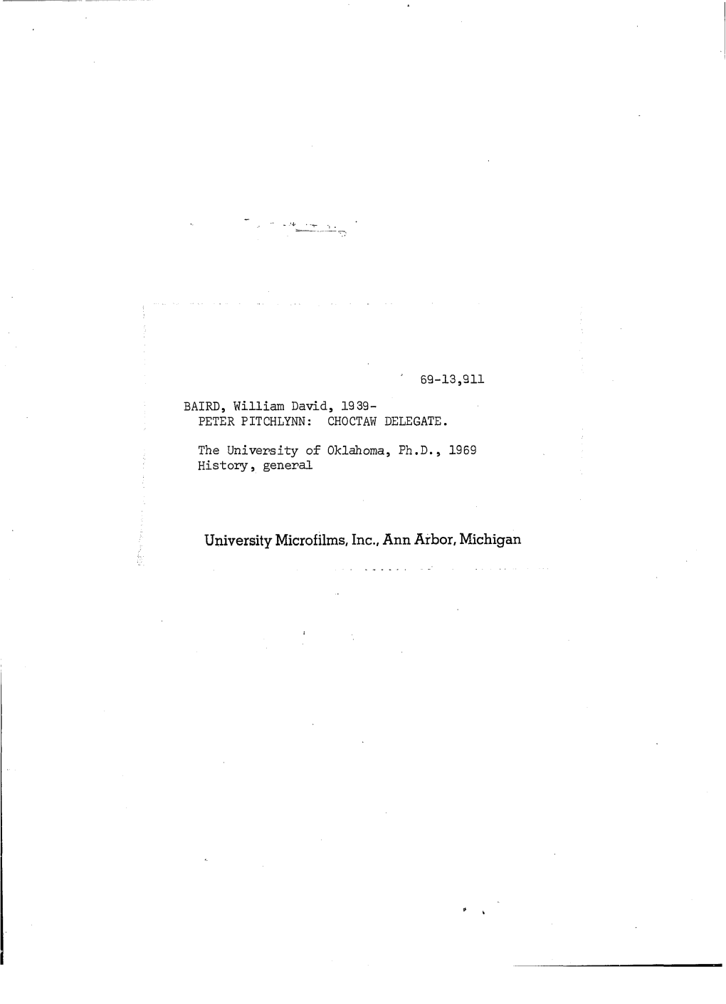 University Microfilms, Inc., Ann Arbor, Michigan the UNIVERSITY of OKLAHOMA