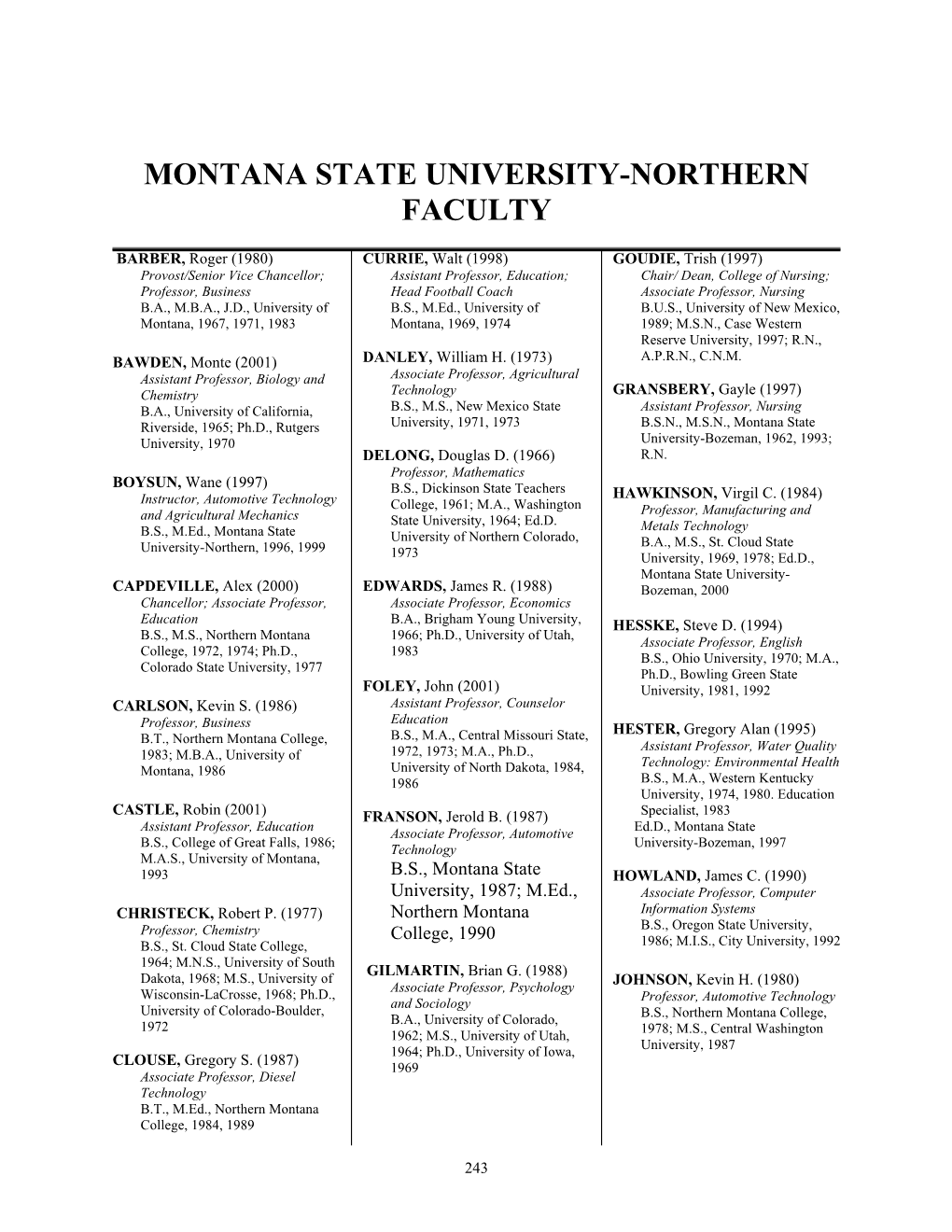 Montana State University-Northern Faculty