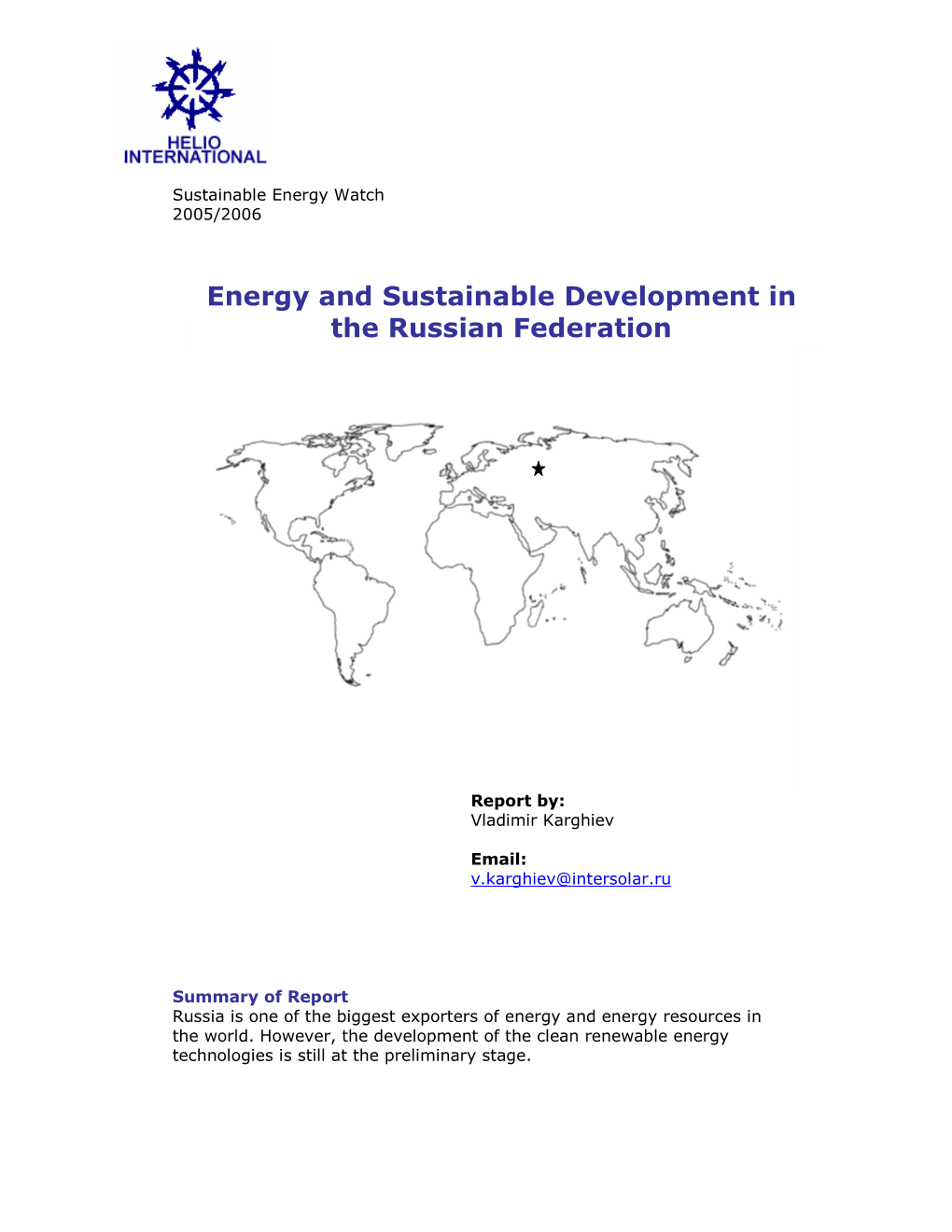 Energy and Sustainable Development in the Russian Federation