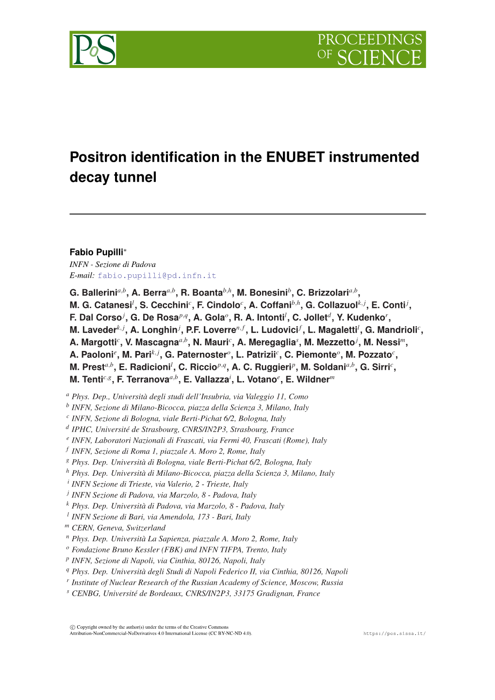 Positron Identification in the ENUBET Instrumented Decay Tunnel