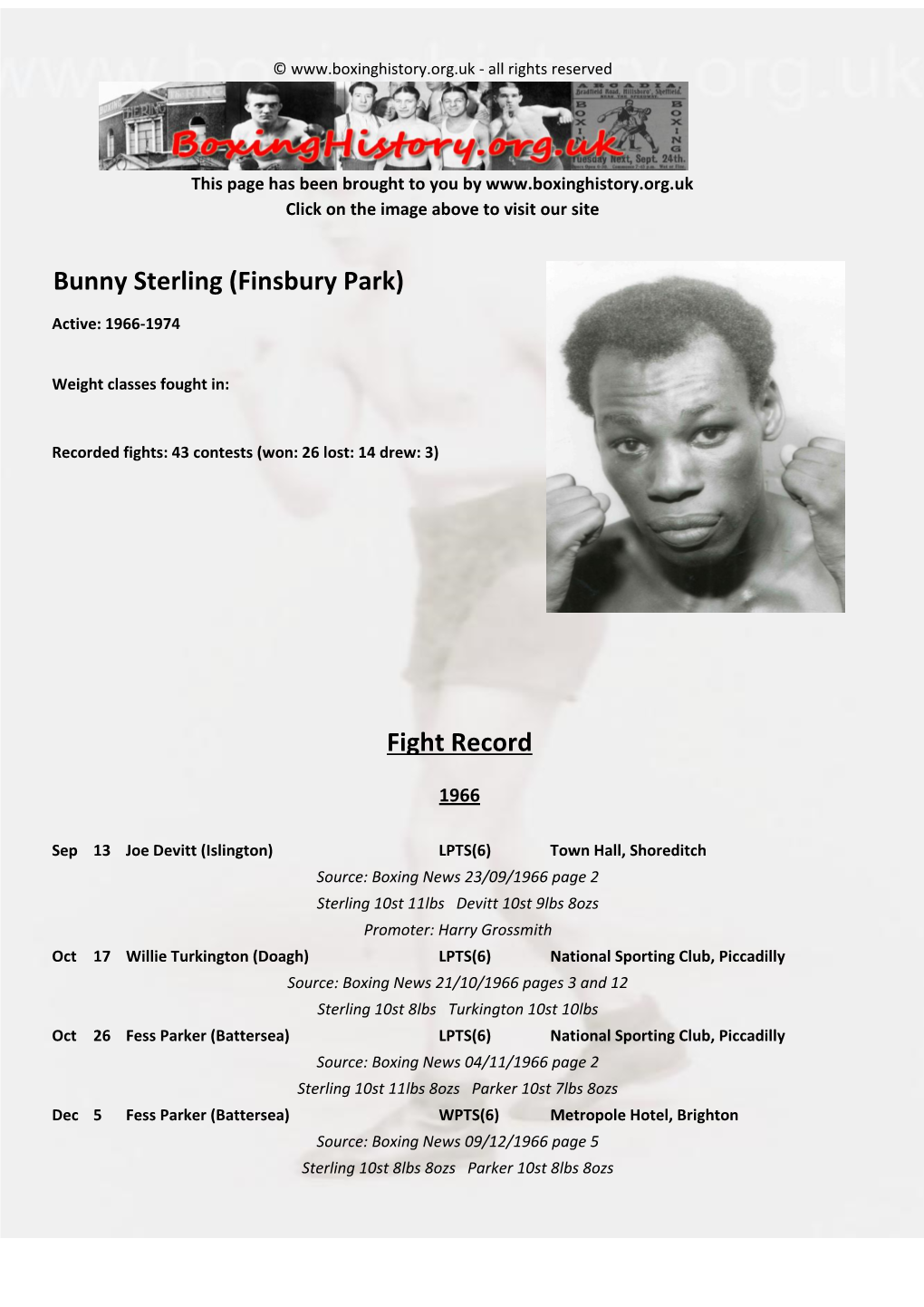 Fight Record Bunny Sterling