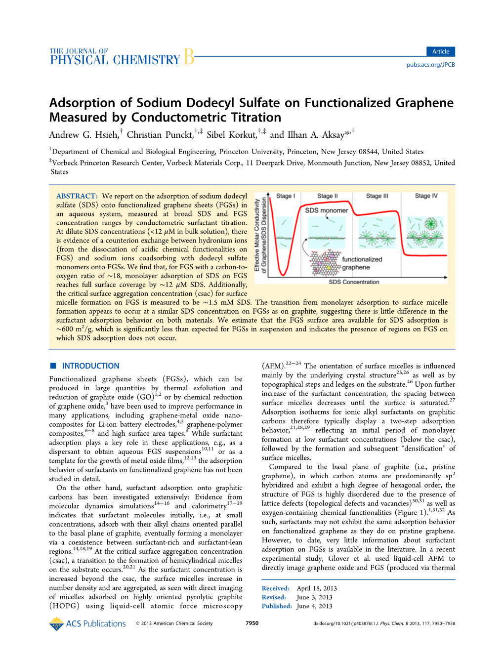 Adsorption of Sodium Dodecyl Sulfate on Functionalized Graphene Measured by Conductometric Titration Andrew G