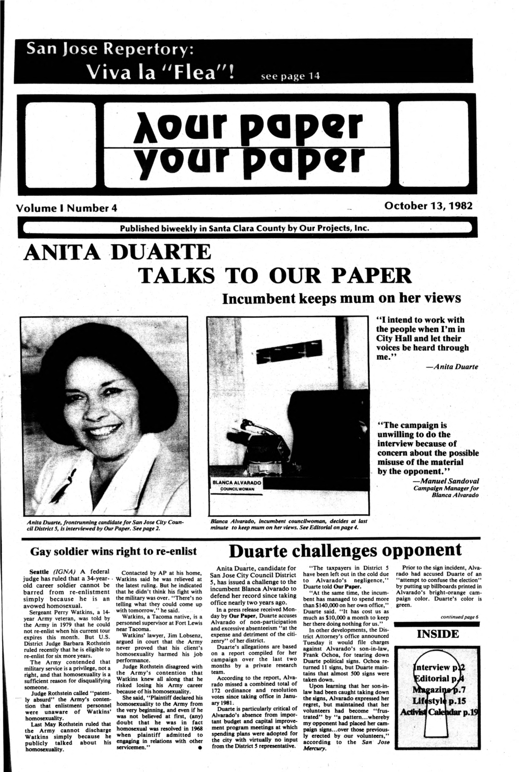 ANITA DUARTE TALKS to OUR PAPER Incumbent Keeps Mum on Her Views