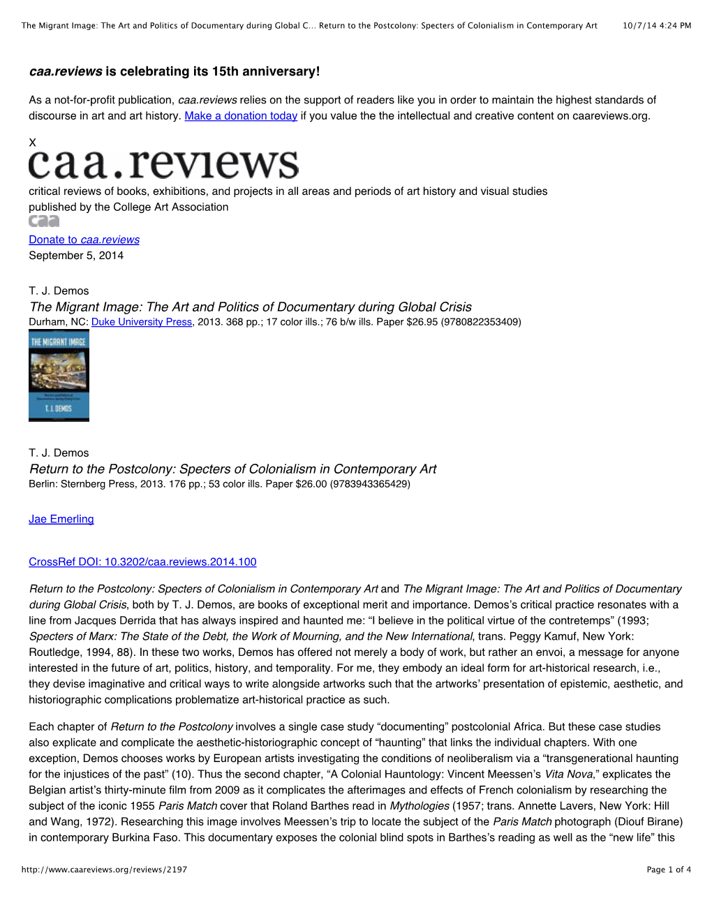 The Art and Politics of Documentary During Global Crisis Durham, NC: Duke University Press, 2013